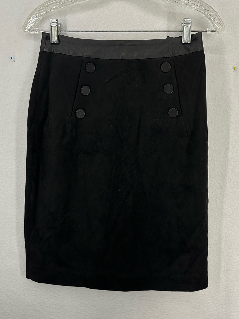 H&M Suede Corporate Goth Midi Button Skirt Size 6 Black